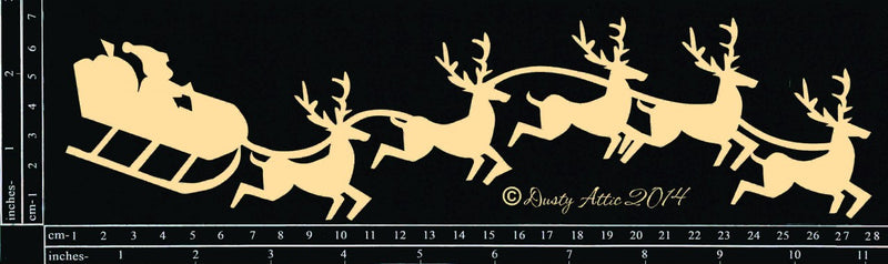 Dusty Attic Chipboard 3x12 - Santa Sleigh & Reindeer, DA0049