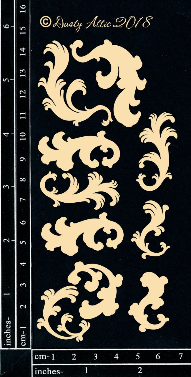 Dusty Attic Chipboard 3x6 - Baroque Flourishes Small, DA2181