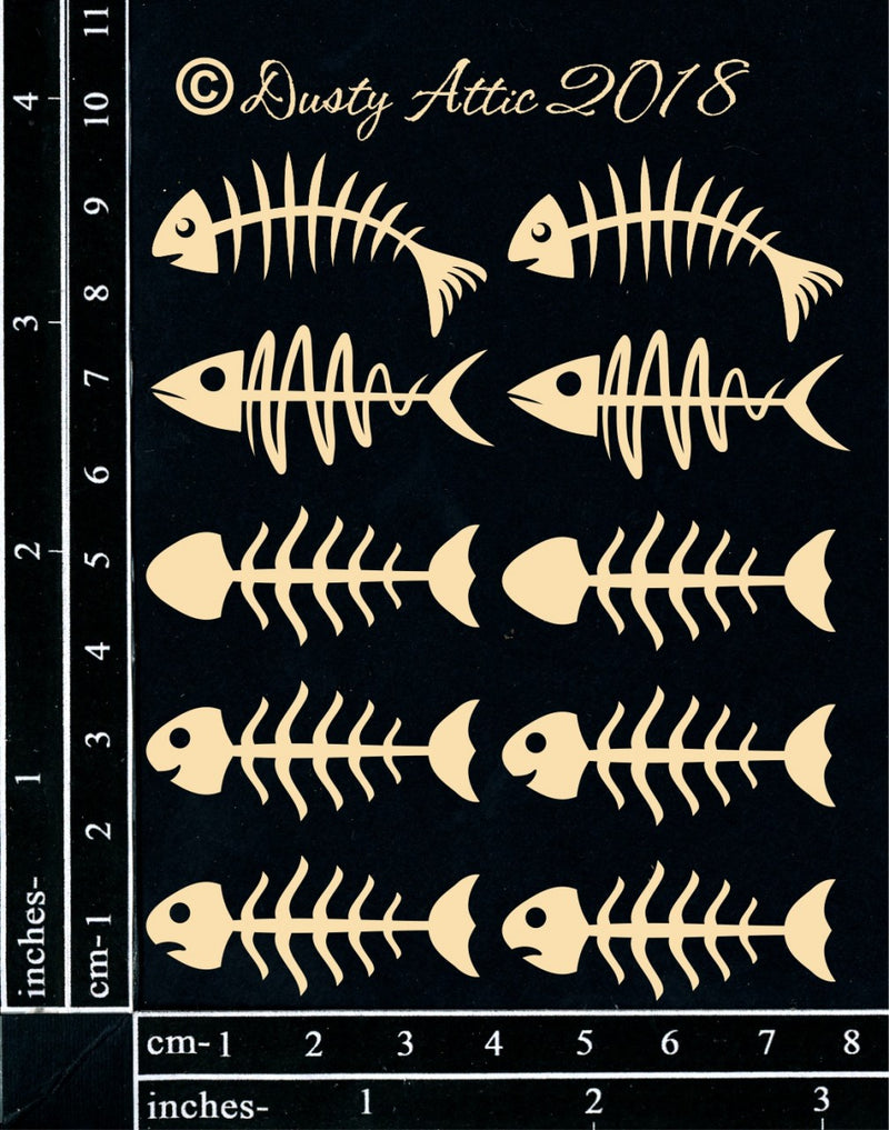 Dusty Attic Chipboard 3x4 - Mini Skeleton Fish, DA2190