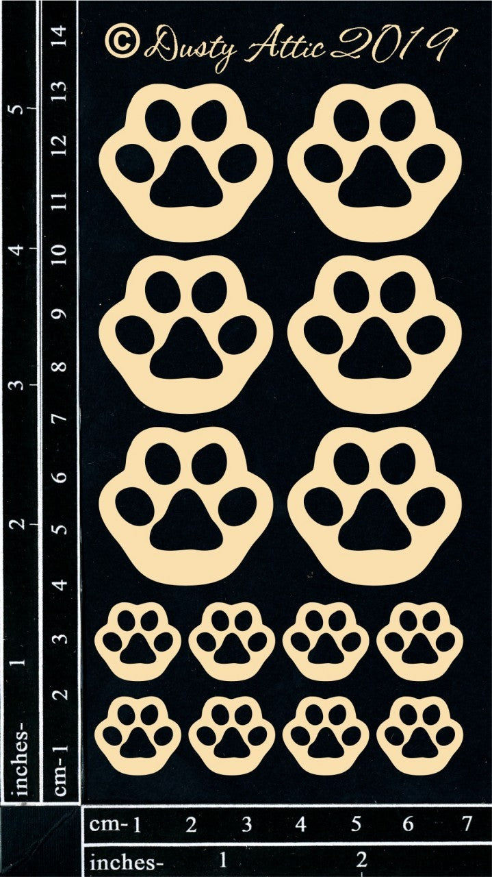 Dusty Attic Chipboard 3x5 - Paw Prints - Cats, DA2421