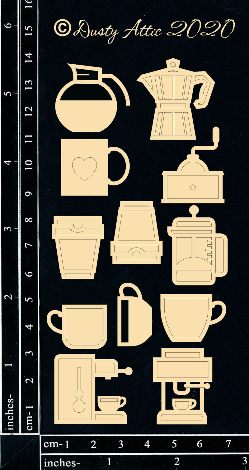 Dusty Attic Chipboard 3x6 - Coffee Icons, DA2844