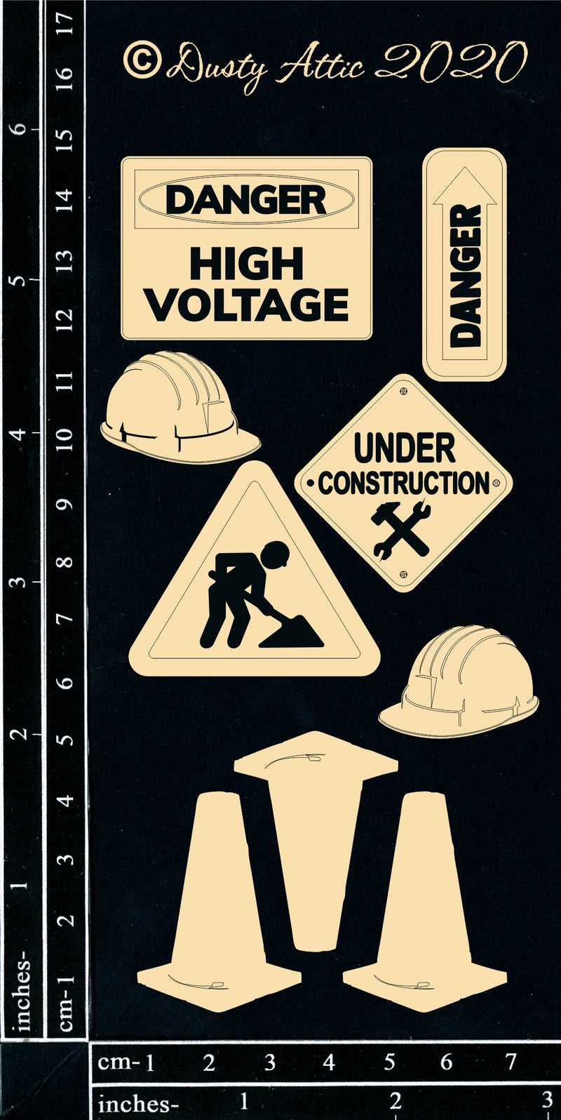 Dusty Attic Chipboard 3x6 - Construction Icons, DA2888