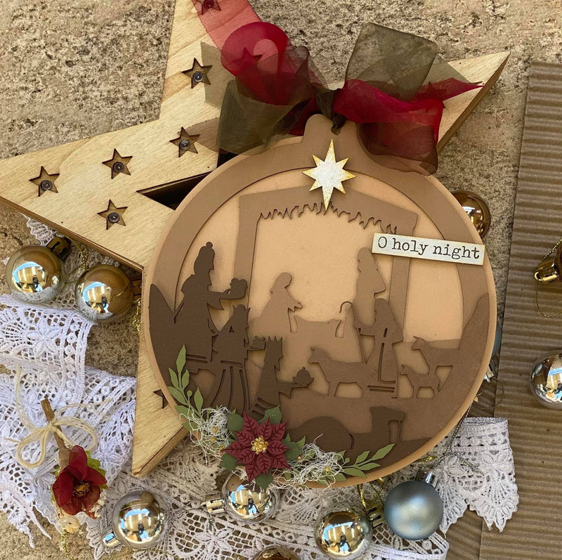 Dusty Attic Chipboard 12x12 - Christmas Bauble - Nativity, DA2916