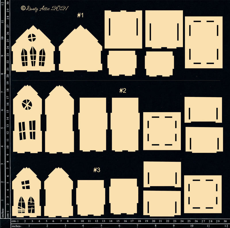 Dusty Attic Chipboard 12x12 - 3D Haunted House Set 3Pc, DA3123