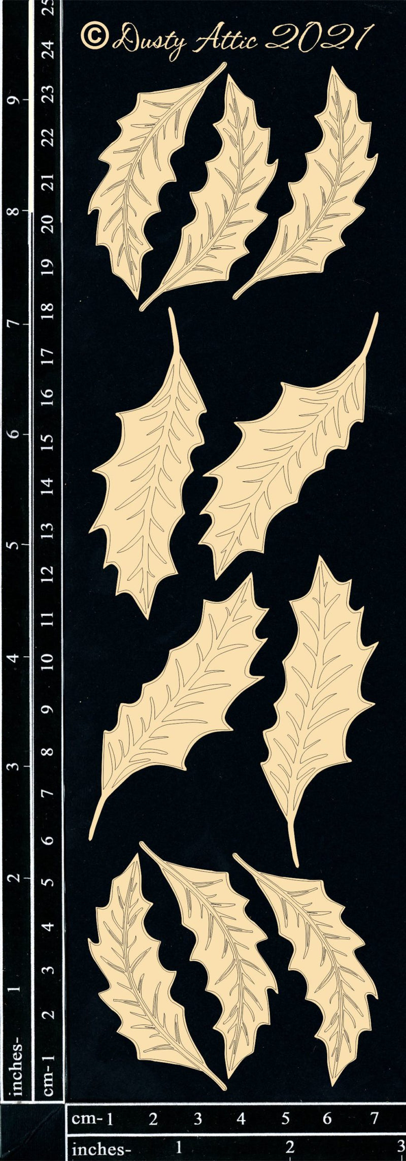 Dusty Attic Chipboard 3x8 - Holly Leaves, DA3145