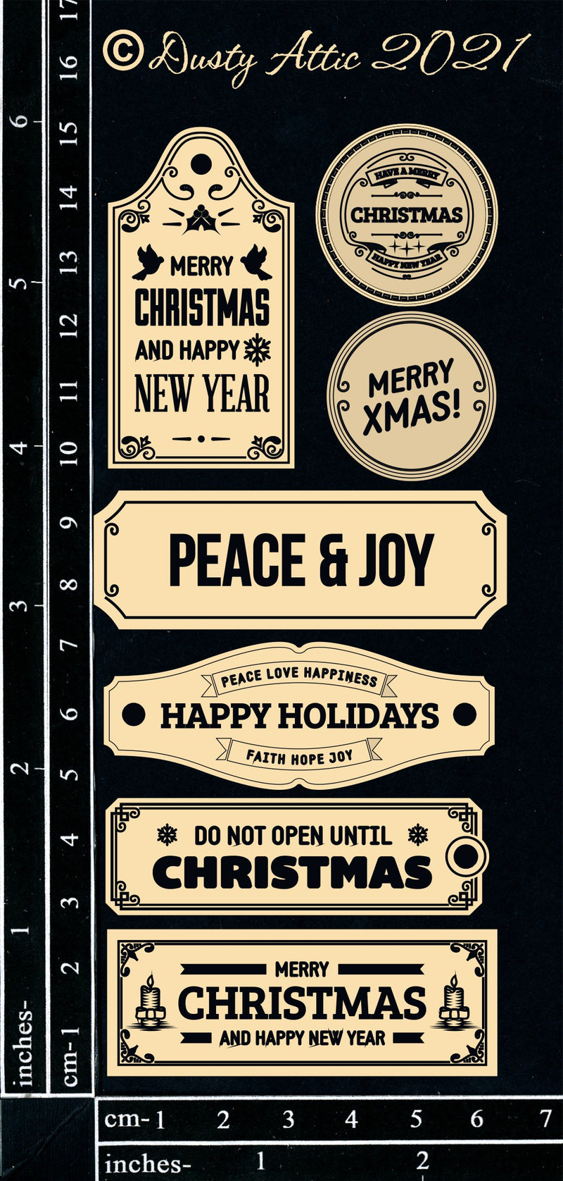 Dusty Attic Chipboard 3x6 - Christmas Labels, DA3146