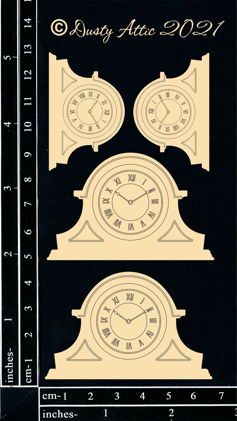 Dusty Attic Chipboard 3x5 - Mantle Clocks, DA3186