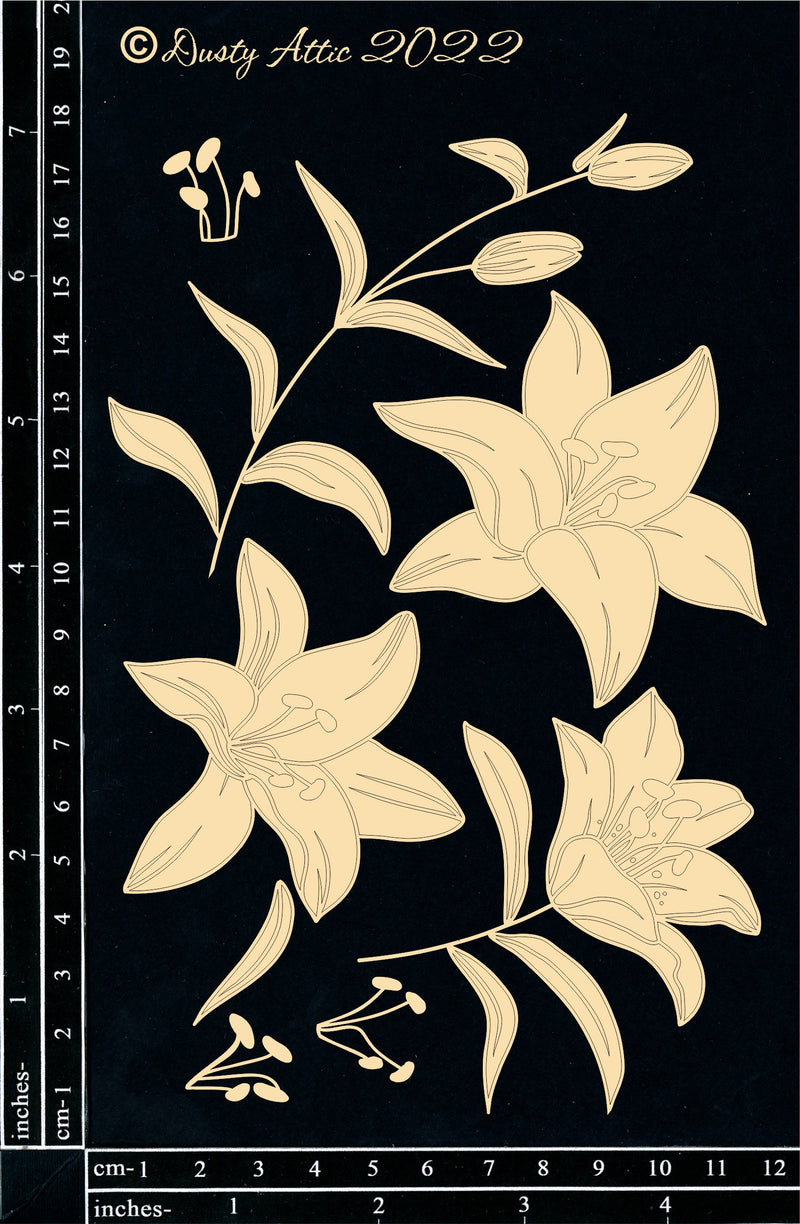 Dusty Attic Chipboard 5x7 - Lillies, DA3312