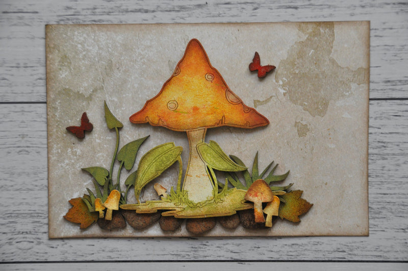 Dusty Attic Chipboard 4x6 - Magic Mushrooms Cluster