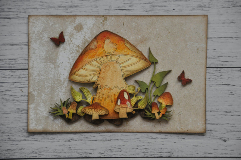 Dusty Attic Chipboard 4x6 - Magic Mushrooms Cluster