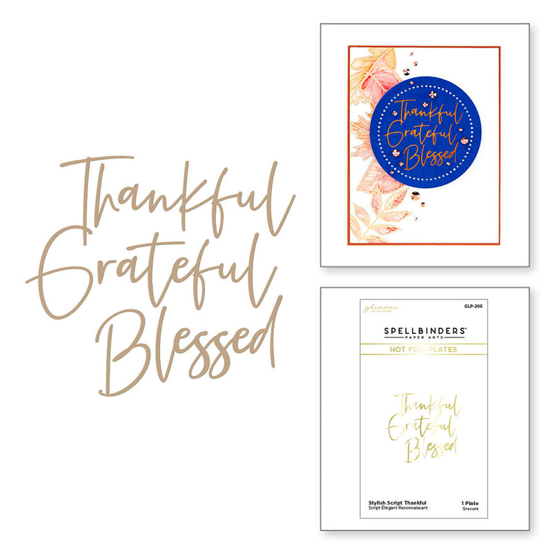 Spellbinders Glimmer Hot Foil Plate - Stylish Script Thankful, GLP-205