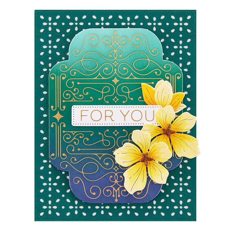 Spellbinders Glimmer Hot Foil Plate & Die Set - Four Petal Scroll Label, GLP-370