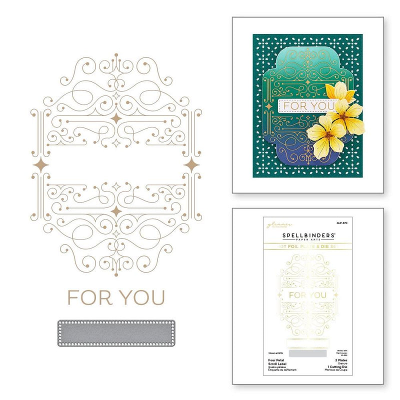 Spellbinders Glimmer Hot Foil Plate & Die Set - Four Petal Scroll Label, GLP-370