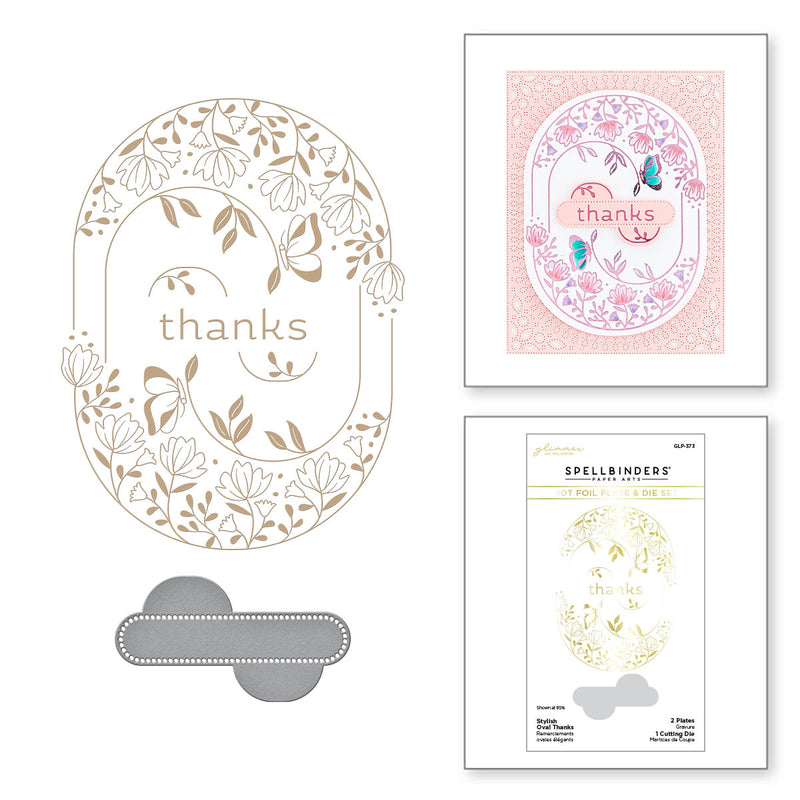 Spellbinders Glimmer Hot Foil Plate & Die Set - Stylish Oval Thanks, GLP-373