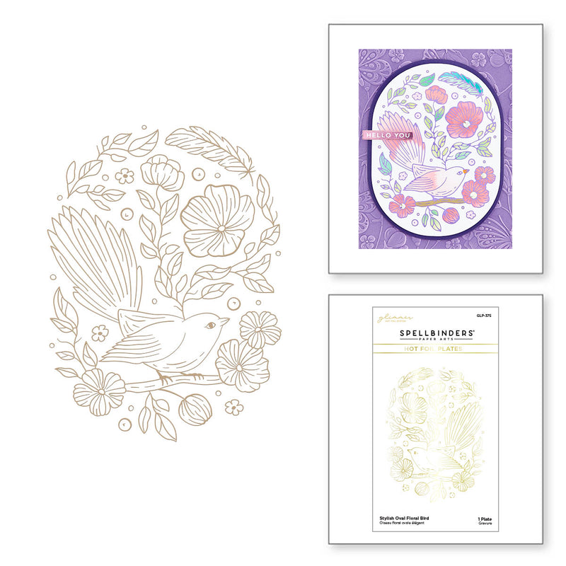 Spellbinders Glimmer Hot Foil Plate - Stylish Oval Floral Bird, GLP-375