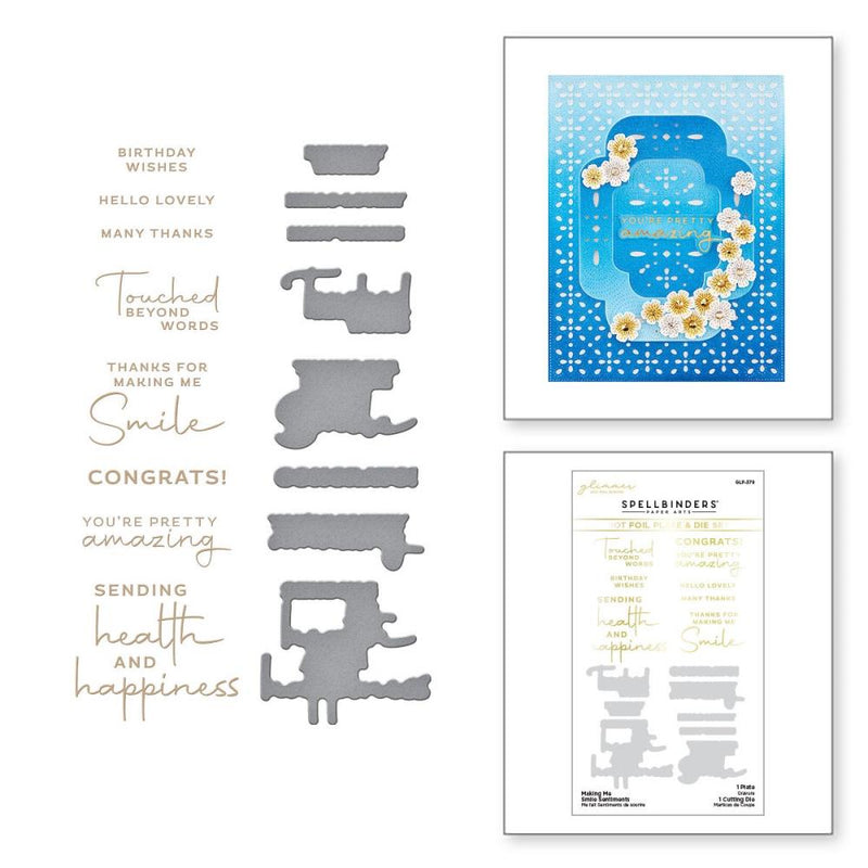 Spellbinders Glimmer Hot Foil Plate & Die Set -Making Me Smile Sentiments, GLP-379