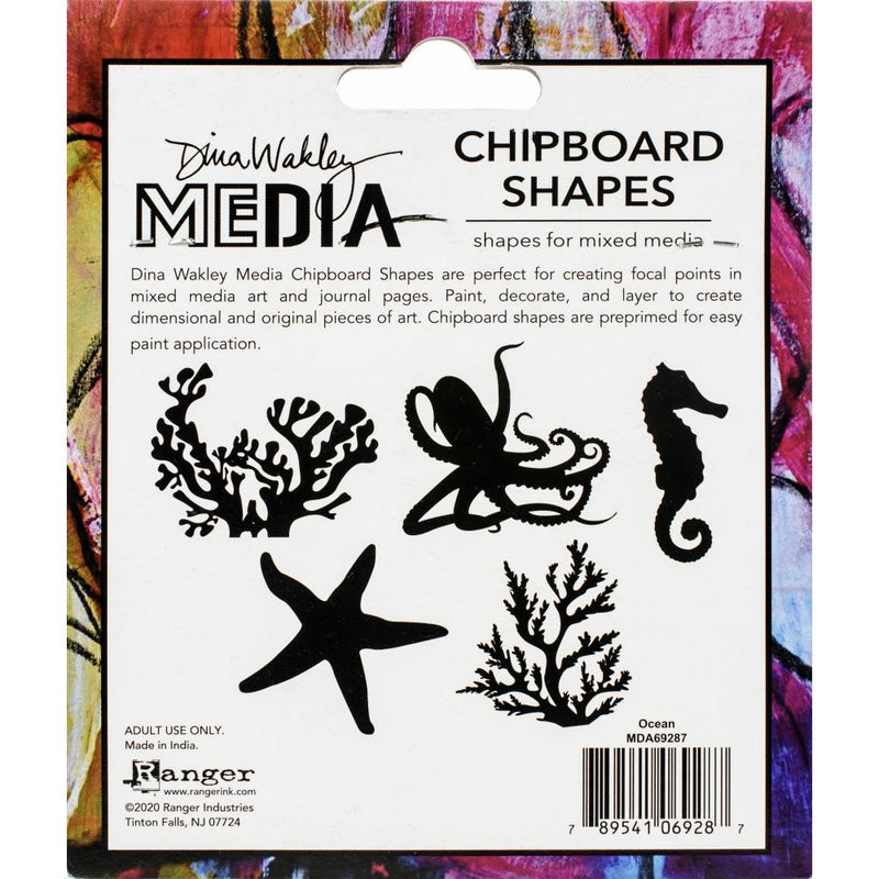 Dina Wakley MEdia Chipboard Shapes 5Pc - Ocean, MDA69287