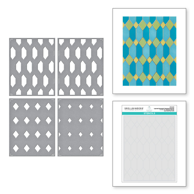 Spellbinders Stencil Set - Layered Geometric Diamond, STN-033