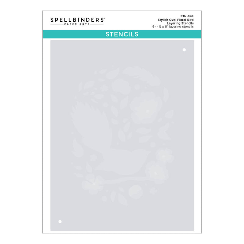 Spellbinders Layering Stencil Set - Stylish Oval Floral Bird, STN-049