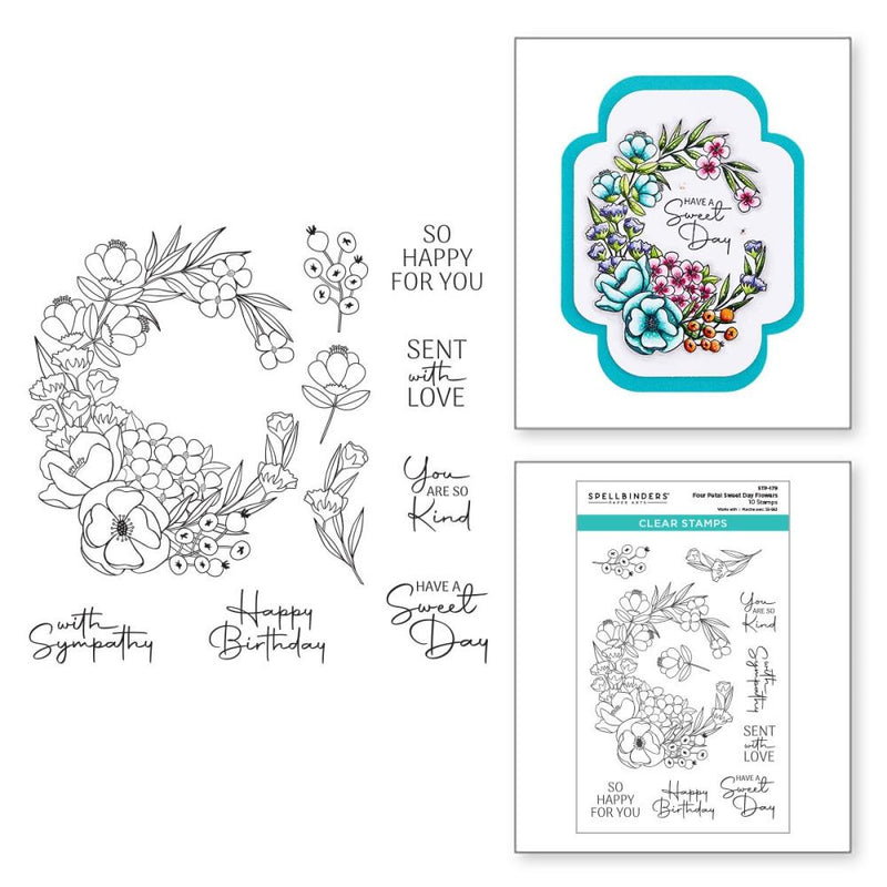 Spellbinders Clear Stamp Set - Four Petal Sweet Day Flowers, STP-179