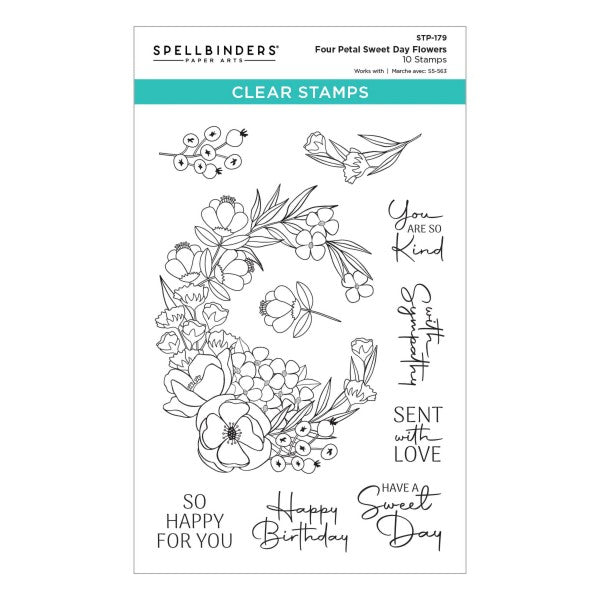 Spellbinders Clear Stamp Set - Four Petal Sweet Day Flowers, STP-179