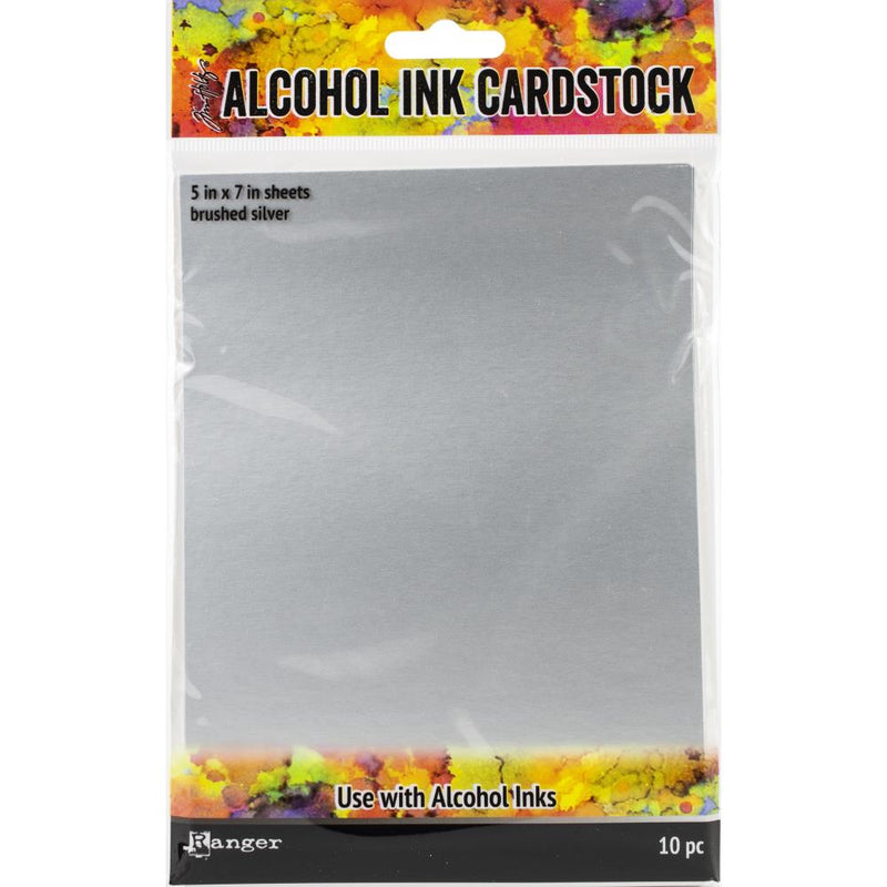 Tim Holtz Alcohol Ink Cardstock - Brushed Silver 5"X7" 10Pc, TAC65494