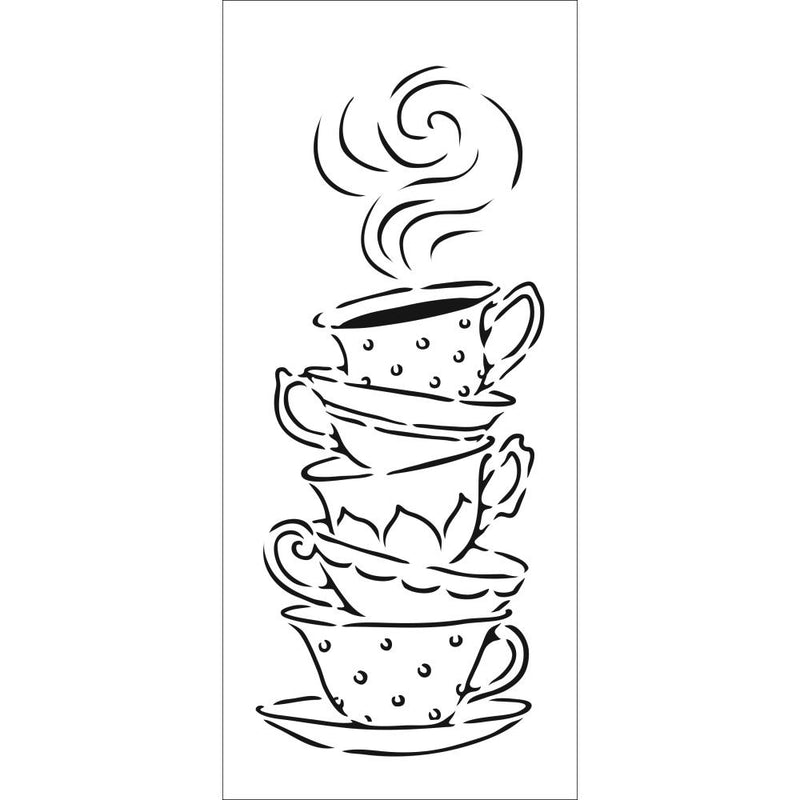 The Crafter's Workshop Slimline Stencil 4X9 - Teacup Stack, TCW2338