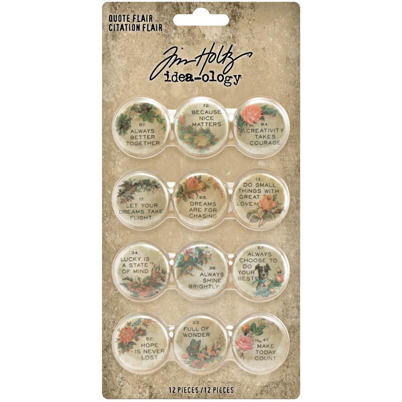 Tim Holtz Idea-ology Quote Flair Buttons 12Pc, TH94116