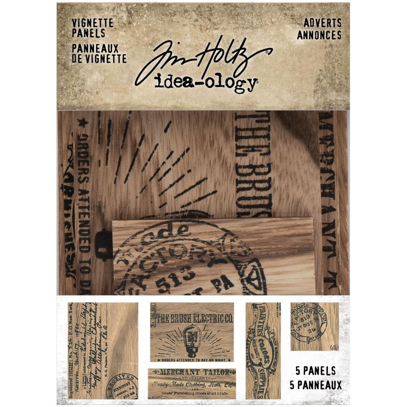 Tim Holtz Idea-ology Adverts Wooden Vignette Panels 5Pc, TH94124