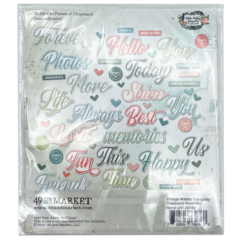 49 & Market Chipboard Word Set - Vintage Artistry Tranquility, VAT39760