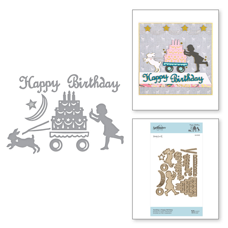 Spellbinders Shapabilities Etched Dies - Happy by Sharyn Sowell - Sending A Happy Birthday, S4-1003